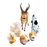 Animal Figurine Collection with Dog, Duck, Turkey, and Deer