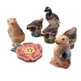 Set of Ceramic Animal and Flower Shaped Salt and Pepper Shakers