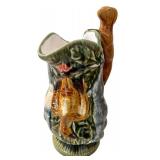 Vintage Majolica Style Ceramic Hunting Pitcher with Dog Handle