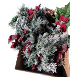 Large Holiday Decor Lot with Artificial Pine Garlands, Picks, and Ornaments