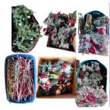 Large Holiday Decor Lot with Artificial Pine Garlands, Picks, and Ornaments