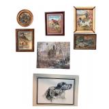 Collection of Framed Hunting Dog Art and Prints