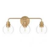 Hampton Bay Florabelle 24 in. W 3-Light Vanity Light Antique Gold Clear Globe Glass Shades  Customer Returns See Pictures Hampton Bay Florabelle 24 in. W 3-Light Vanity Light Antique Gold Clear Globe Glass Shades  Customer Returns See Pictures