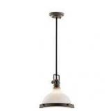 Hatteras Bay 11 in. 1-Light Olde Bronze Vintage Industrial Shaded Kitchen Pendant Hanging Light with Etched Glass by KICHLER   Customer Returns See Pictures Hatteras Bay 11 in. 1-Light Olde Bronze Vintage Industrial Shaded Kitchen Pendant Hanging Light with Etched Glass by KICHLER   Customer Returns See Pictures