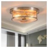HUOKU Lumin 11.8 in. 2-Light Gold Flush Mount with Drum Seeded Glass Shade Dimmable Ceiling Light  Customer Returns See Pictures HUOKU Lumin 11.8 in. 2-Light Gold Flush Mount with Drum Seeded Glass Shade Dimmable Ceiling Light  Customer Returns See Pictures