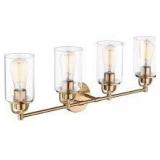 JAZAVA 27.5 in. 4 Light Champagne Bronze Vanity Light with Glass Shade   Customer Returns See Pictures JAZAVA 27.5 in. 4 Light Champagne Bronze Vanity Light with Glass Shade   Customer Returns See Pictures