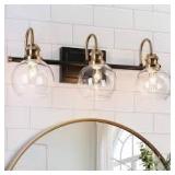 Zevni Modern 22 in. 3-Light Black Bathroom Vanity Light, Powder Room Rustic Vanity Light, Clear Glass Brass Gold Wall Light Customer Returns See Pictures Zevni Modern 22 in. 3-Light Black Bathroom Vanity Light, Powder Room Rustic Vanity Light, Clear Glass Brass Gold Wall Light Customer Returns See Pictures