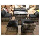 Sizzim Gray 8-Piece Wicker Rattan Outdoor Sectional Set with 50000 BTU Gas Fire Pit Table and Black Cushions, Coffee Table  Customer Returns See Pictures Sizzim Gray 8-Piece Wicker Rattan Outdoor Sectional Set with 50000 BTU Gas Fire Pit Table and Black Cushions, Coffee Table  Customer Returns See Pictures