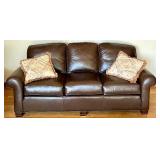Whittemore-Sherrill Brown Leather Sofa with 2 Decorative Throw Pillows