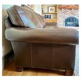 Whittemore-Sherrill Brown Leather Sofa with 2 Decorative Throw Pillows