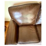 Whittemore-Sherrill Brown Leather Sofa with 2 Decorative Throw Pillows