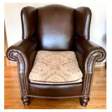 Whittemore-Sherrill Limited Brown Leather Wingback Armchair with Nailhead Trim and Cushion