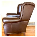 Whittemore-Sherrill Limited Brown Leather Wingback Armchair with Nailhead Trim and Cushion