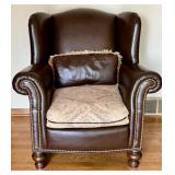 Whittemore-Sherrill Limited Brown Leather Wingback Armchair with Nailhead Trim and Cushion