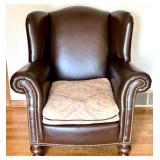 Whittemore-Sherrill Limited Brown Leather Wingback Armchair with Nailhead Trim and Cushion