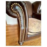 Whittemore-Sherrill Limited Brown Leather Wingback Armchair with Nailhead Trim and Cushion