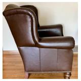 Whittemore-Sherrill Limited Brown Leather Wingback Armchair with Nailhead Trim and Cushion