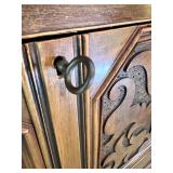 Antique Wooden Secretary Desk with Drawers and Key & Chair