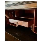 Antique Wooden Secretary Desk with Drawers and Key & Chair