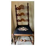 Antique Wooden Secretary Desk with Drawers and Key & Chair