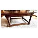 Square Wood Coffee Table with Chevron Parquet Top and Turned Legs
