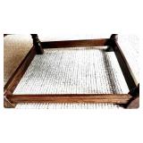 Square Wood Coffee Table with Chevron Parquet Top and Turned Legs