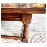 Square Wood Coffee Table with Chevron Parquet Top and Turned Legs