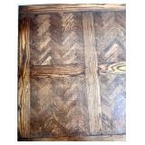 Square Wood Coffee Table with Chevron Parquet Top and Turned Legs