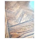 Square Wood Coffee Table with Chevron Parquet Top and Turned Legs