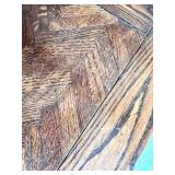 Square Wood Coffee Table with Chevron Parquet Top and Turned Legs