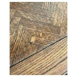 Square Wood Coffee Table with Chevron Parquet Top and Turned Legs