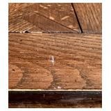 Square Wood Coffee Table with Chevron Parquet Top and Turned Legs