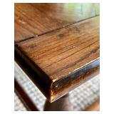 Square Wood Coffee Table with Chevron Parquet Top and Turned Legs