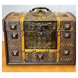 Home Decor Collection with Vintage Trinket Boxes, Wood Candle Holder, Cups, and Art Plaques