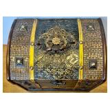 Home Decor Collection with Vintage Trinket Boxes, Wood Candle Holder, Cups, and Art Plaques