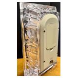 Collection of Glass Tabletop Decor Including Seiko Clock and Oil Lamp