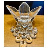 Collection of Glass Tabletop Decor Including Seiko Clock and Oil Lamp