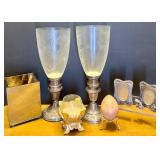 Collection of Sterling and Metal Decor Items Including Gorham Sterling Candle Holders, Photo Frames, and More