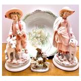 Andrea by Sadek Hand Painted Porcelain Figurines, German Figure and Floral Bowl Collection