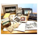Vintage Family Photograph Album and Ephemera Collection with Old Books