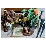 Mixed Lot Home Decor Accents Including Candle Holders, Artificial Plants, and Decorative Bowl Set
