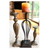 Mixed Lot Home Decor Accents Including Candle Holders, Artificial Plants, and Decorative Bowl Set