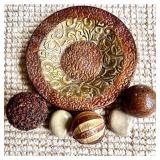 Mixed Lot Home Decor Accents Including Candle Holders, Artificial Plants, and Decorative Bowl Set