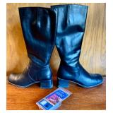 Sudini Black Leather Tall Boots Size 8.5B with Nubuck & Suede Kit