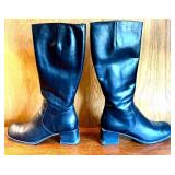 Sudini Black Leather Tall Boots Size 8.5B with Nubuck & Suede Kit