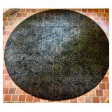 Large Round Patterned Area Rug with Blue and Tan Design