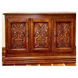 Vintage Wooden Lowboy Buffet Cabinet with Carved Floral Doors