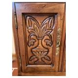 Vintage Wooden Lowboy Buffet Cabinet with Carved Floral Doors