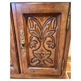 Vintage Wooden Lowboy Buffet Cabinet with Carved Floral Doors