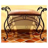 Upholstered Metal Vanity Bench with Scrollwork Frame